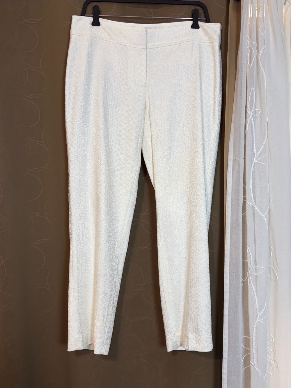 Cache Cream snake Textured brocade trousers size 12